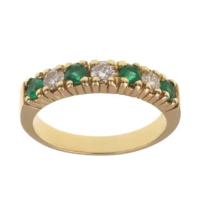 Anillo Medio Sin Fin en oro 18 Kilates con brillantes y Esmeraldas