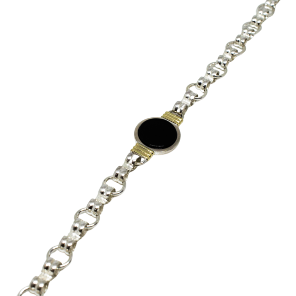 Pulsera de dama en plata, oro y Ónix