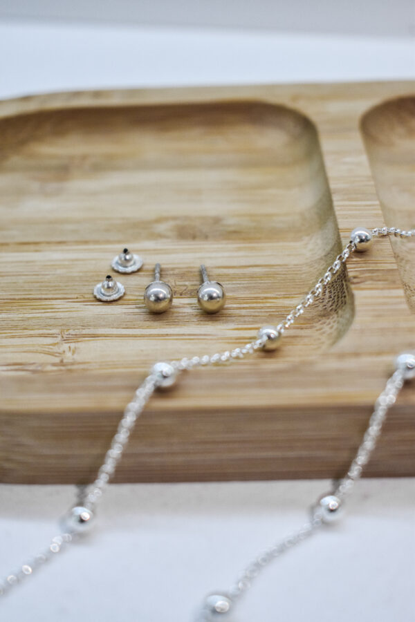 Conjunto: cadena con bochitas de plata + caravanas bochitas - Imagen 2