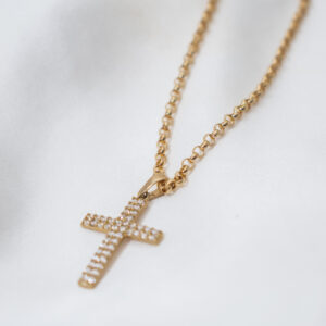Conjunto de cadena de oro + cruz de oro y Circonias