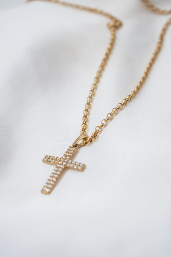 Conjunto de cadena de oro + cruz de oro y Circonias