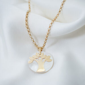 Conjunto de cadena de oro + dije de oro y nácar “Árbol de la Vida”