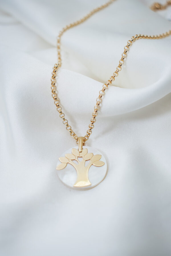 Conjunto de cadena de oro + dije de oro y nácar “Árbol de la Vida”