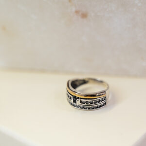 Anillo de plata y oro, con Circonias y Ónix
