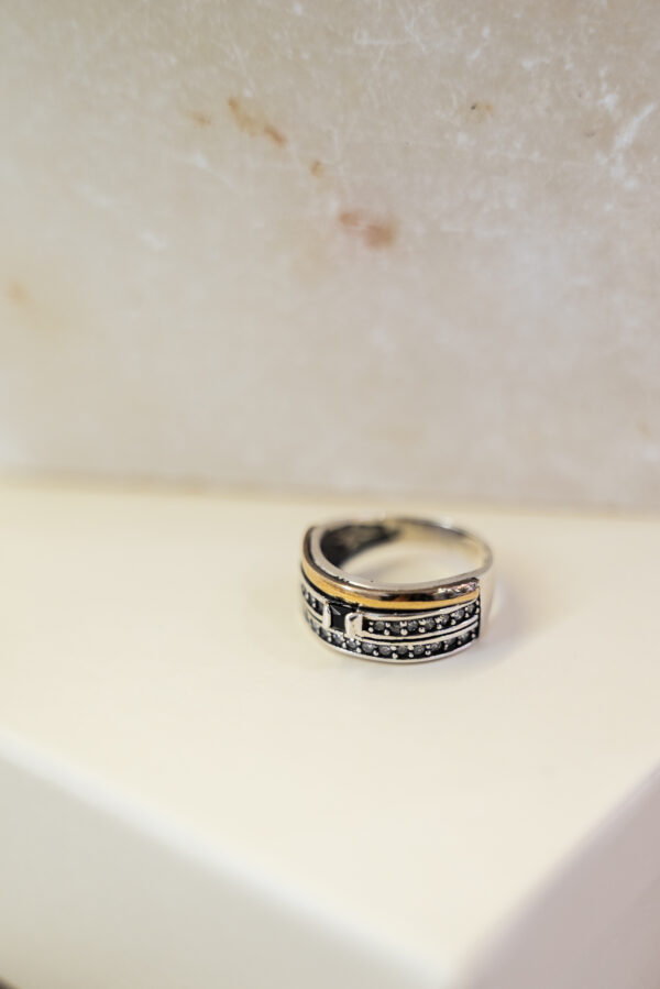 Anillo de plata y oro, con Circonias y Ónix
