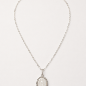 Cadena de plata + colgante Medalla Milagrosa en plata, oro, Nácar y Circonias
