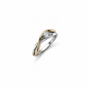 Anillo de plata y oro con centro de Circonia