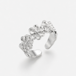 Anillo de plata media falange flores